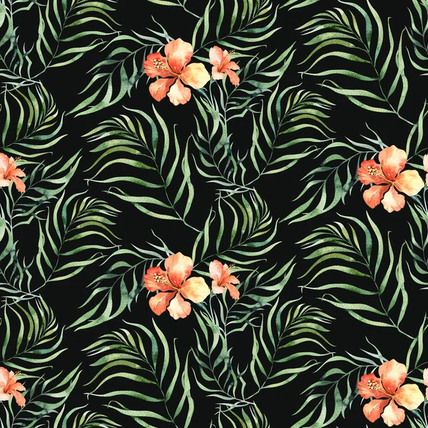 Seamless Watercolor Pattern Tropical Leaves Aloha Jungle Illustration Hand Painted — Stock Photo, Image