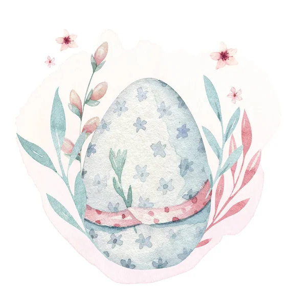 Ręcznie Rysowane Akwarela Wesołych Świąt Jaj Projekt Jajka Koszyka Stylu — Zdjęcie stockowe