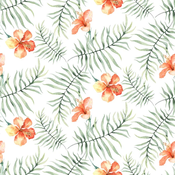 Nahtloses Aquarellmuster Tropischer Blätter Aloha Dschungel Illustration Handbemaltes Palmblatt Textur — Stockfoto