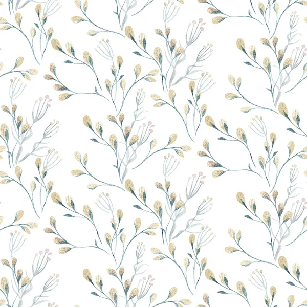 Seamless pattern with spring willow flowers and leaves. Easter Hand drawn background with pussy-willow branch. floral pattern for wallpaper or fabric. — Stock Photo, Image