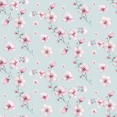 Kiraz çiçeği Pembe çiçek suluboya tarzında beyaz arka plan ile Seamless modeli. yaz çiçek açan sakura şube dekorasyon