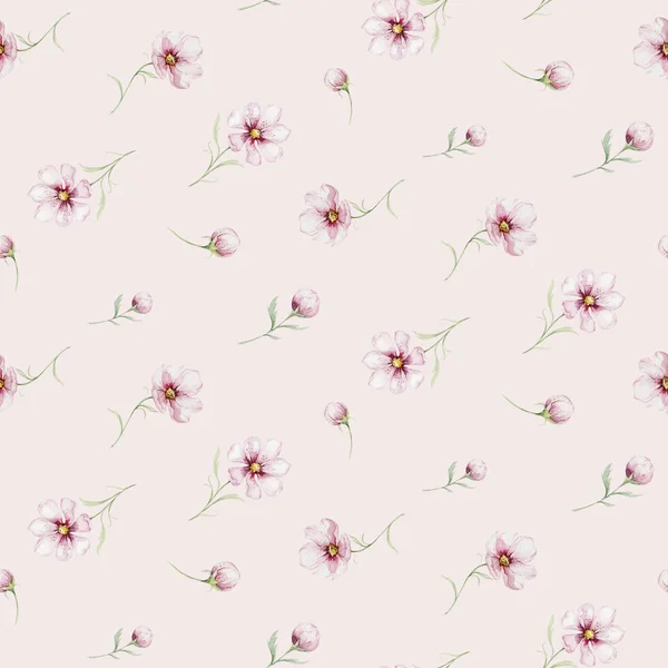 Безшовний Візерунок Квітучих Рожевих Вишневих Квітів Акварельному Стилі Білим Тлом — стокове фото