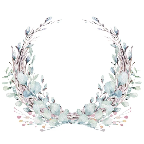 Couronne Fleurs Cerisier Rose Fleurs Dans Style Aquarelle Avec Fond — Photo