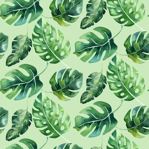 Seamless Watercolor Pattern Tropical Leaves Aloha Jungle Illustration Hand Painted — Stock Photo, Image