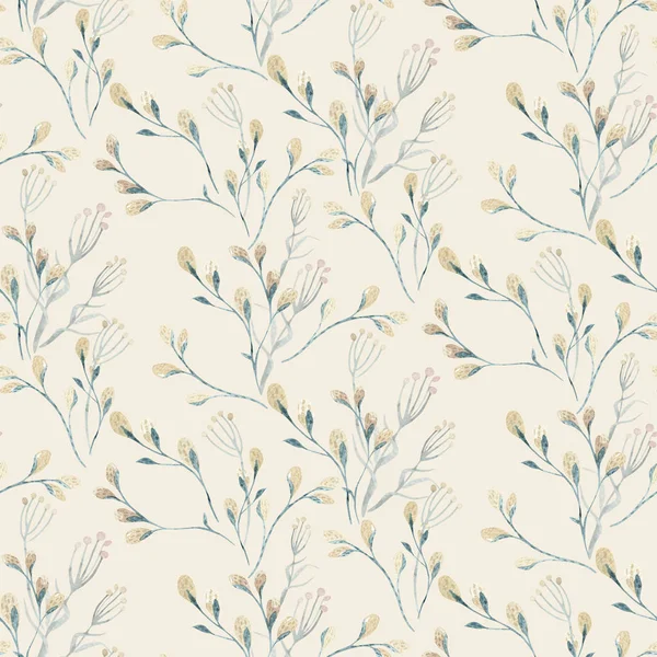 Seamless pattern with spring willow flowers and leaves. Easter Hand drawn background with pussy-willow branch. floral pattern for wallpaper or fabric. — Stock Photo, Image