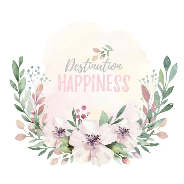 Hand drawn watercolor wreath illustration. Isolated Botanical wreathes of green branches and flower leaves. Spring and summer mood. Wedding blossom Floral Design elements. — Stock Photo, Image