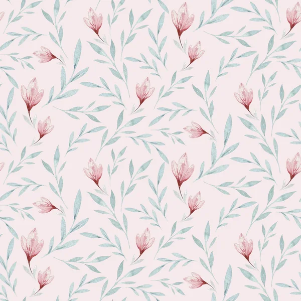 Nahtloses Muster mit Frühlingsweidenblüten und Blättern. Ostern handgezeichneten Hintergrund mit Muschi-Weidenzweig. Blumenmuster für Tapete oder Stoff. — Stockfoto
