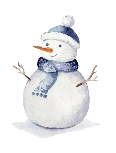 Świąteczny Zestaw Akwareli Elementów Zimowa Odosobniona Ilustracja Projekt Wakacje Bałwanem — Zdjęcie stockowe