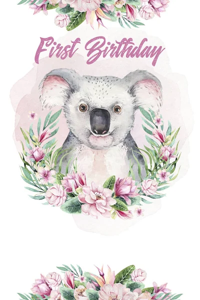 Koalalı Modaya Uygun Bir Poster Suluboya Çizgi Film Koala Tropikal — Stok fotoğraf