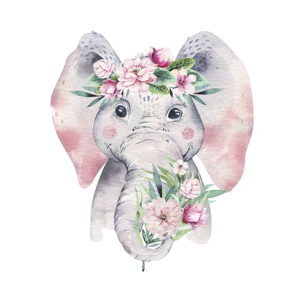 Egy Poszter Egy Bébi Elefánt Akvarell Rajzfilm Elefánt Trópusi Állat — Stock Fotó