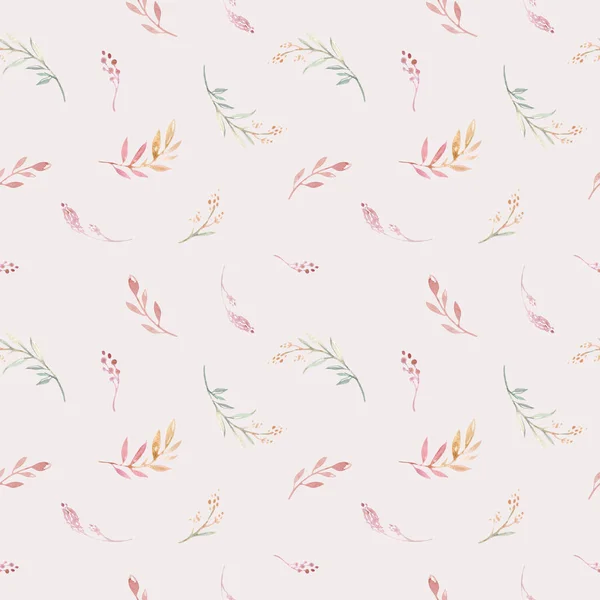 장미, 잎, 가지와 꽃과 원활한 수채화 꽃 패턴을 그리기 손. 보헤미안 골드 핑크 무늬 프로레아. 인사말 결혼식 초대장 배경 — 스톡 사진