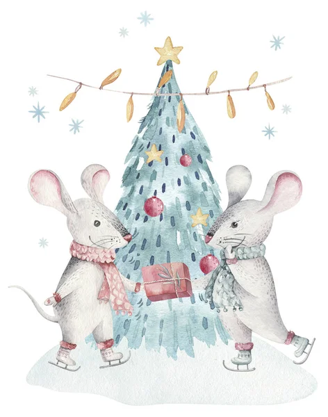 Cute Christmas Mouse Mice Wearing Red Wooly Jumper Tree Decoration Snowflake 