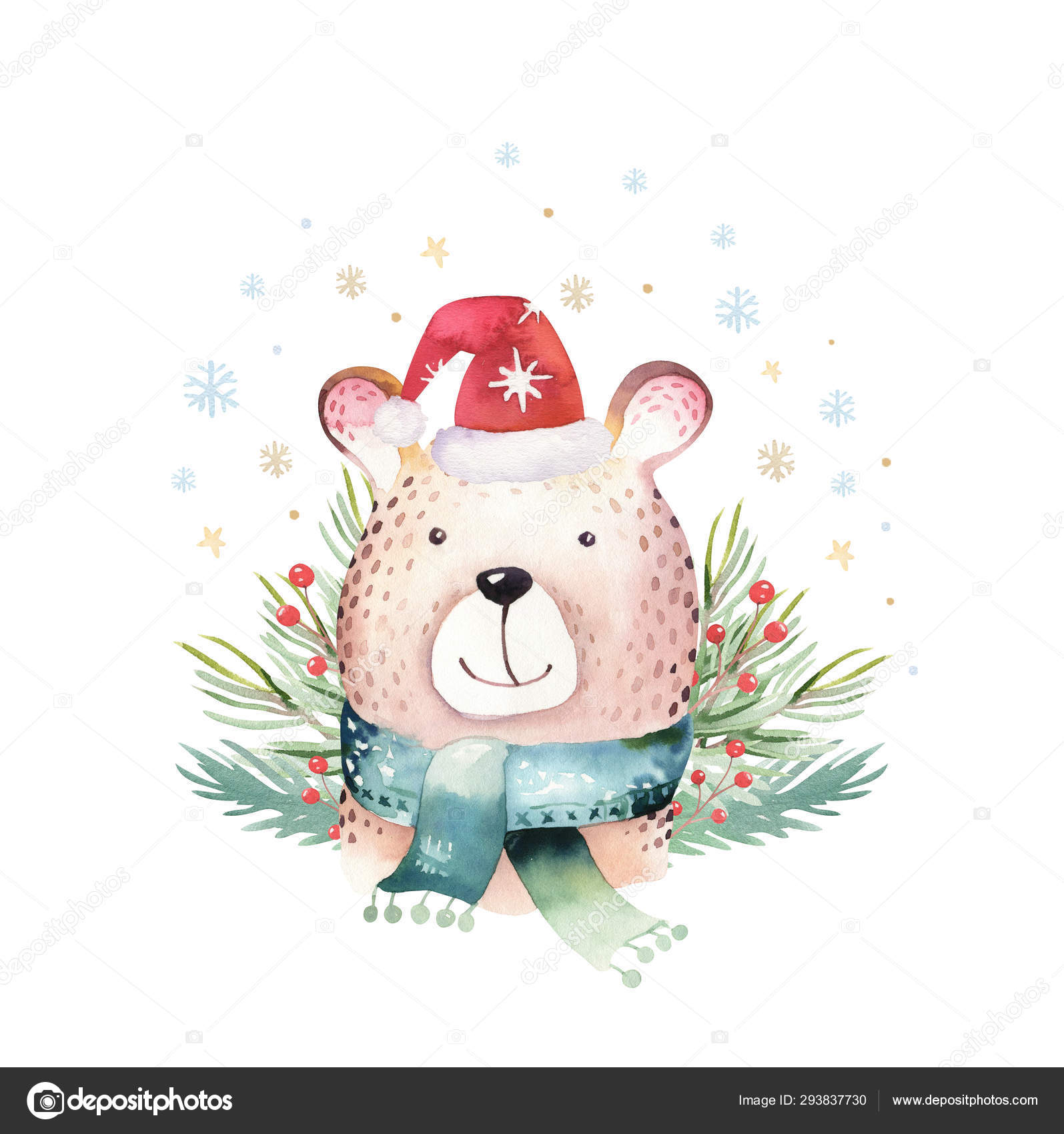 Aquarelle Mignon Bebe Ours Dessin Anime Animal Portrait Design Carte De Vacances D Hiver Sur Fond Blanc Decoration Du Nouvel An Elements Joyeux Noel Image Libre De Droit Par Mykef C