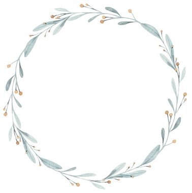 Giyinik suluboya Noel kartı. El çizimi Noel süsü. Kış tatili tasarımı. Noel tebrik kartı için böğürtlen çelengi. İskandinav kartpostalı