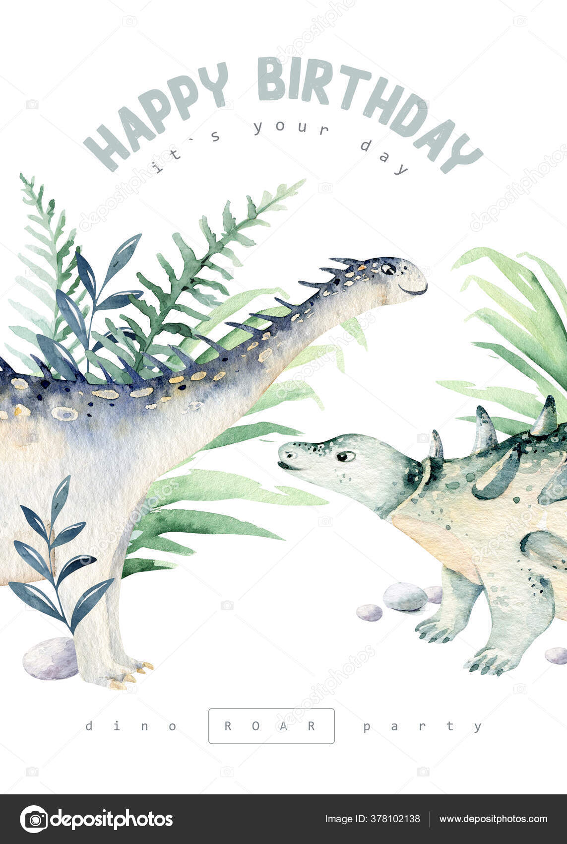 Desenhos Animados Bonitos Coleção Dinossauros Aquarela Ilustração Dino  Pintado Mão Ilustração por ©mykef #441614526