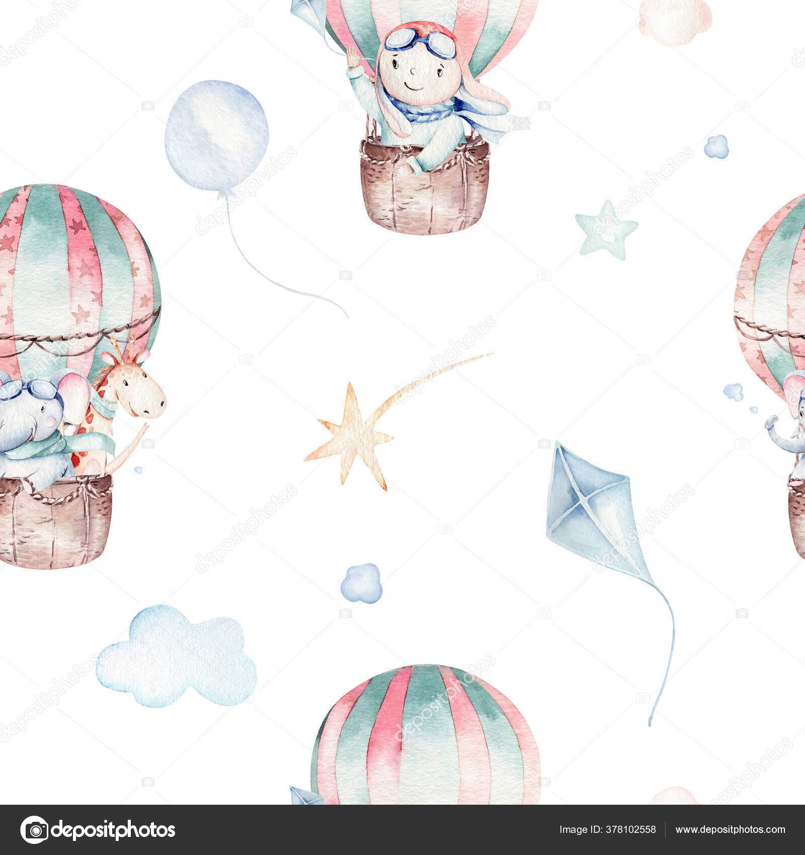 Ensemble Aquarelle Bebe Dessin Anime Mignon Pilote Aviation Arriere Plan Illustration De Fantaisie Ciel Transport Complet Avec Des Avions Ballons Nuages Enfant Modele Garcon C Est Une Illustration De Baby Shower Image Libre De