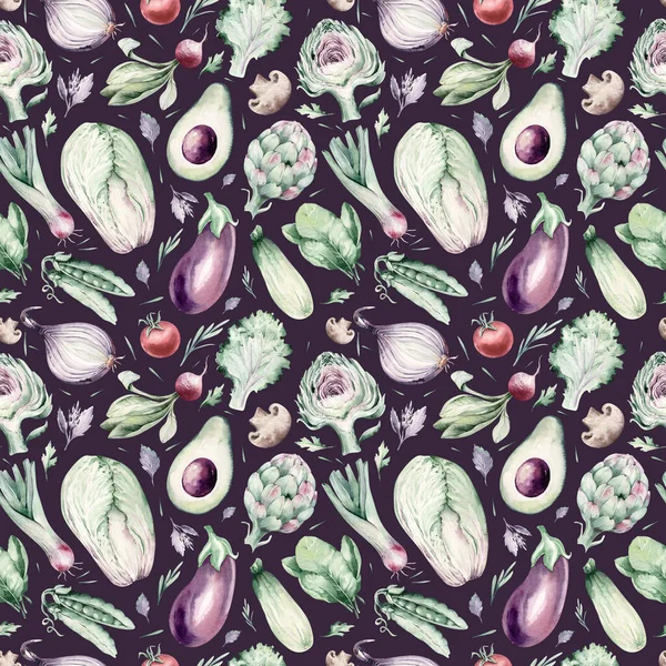 물감없는 야채는 식물의 그리고 아보카도 야채의 패턴이다 브로콜리 Fabric Collaborate — 스톡 사진