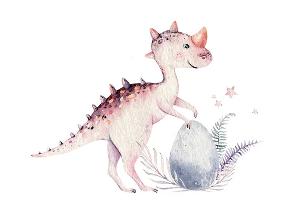 Cute Kreskówki Dziecko Dinozaury Kolekcja Akwarela Ilustracja Ręcznie Malowane Dino — Zdjęcie stockowe