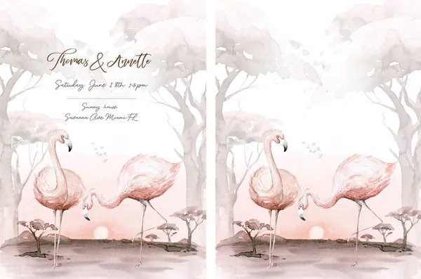 Ручной Рисунок Фламинго Акварель Тропических Птиц Набор Фламинго Иллюстрации Экзотических — стоковое фото