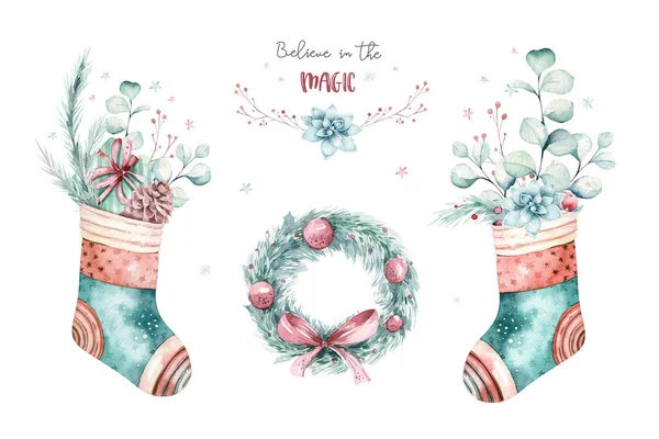Aquarelle Noël Clipart Est Parfait Pour Les Cartes Affiches Autocollants — Photo