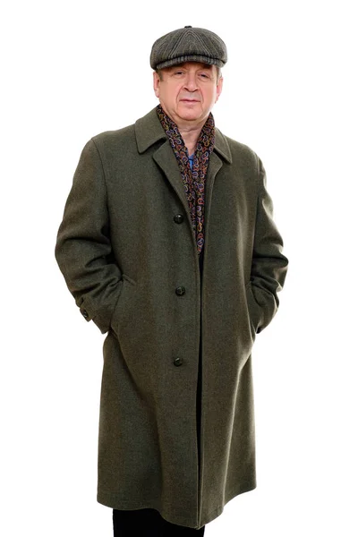 Portrait Successful Senior Business Man Years Old Dressed Coat Holds — Stock Photo, Image