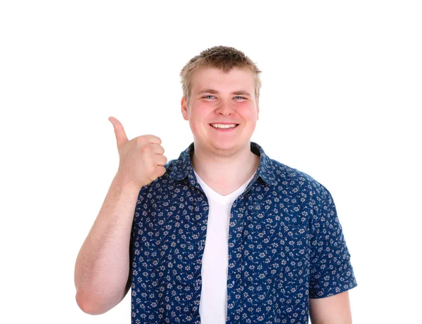 Retrato Bem Sucedido Sorrindo Homem Feliz Estudante Cara Bonito Dando — Fotografia de Stock