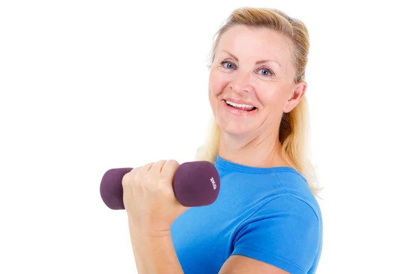 Gepensioneerde Vrouw Sport Oude Senior Vrouw Gekleed Blauw Shirt Vrouw — Stockfoto