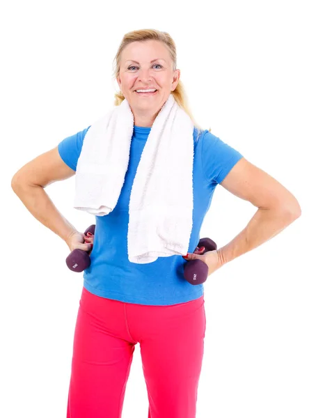 Senior Vrouw Sport Training Portret Van Oude Senior Blonde Vrouw — Stockfoto