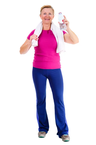 Uśmiech Senior Starsza Kobieta Starszych Strój Sportowy Treningu Fitness Siłowni — Zdjęcie stockowe