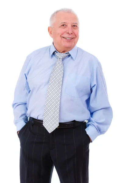 Glücklich Und Lächelnd Mit Weißen Zähnen Alter Reifer Geschäftsmann Hemd — Stockfoto