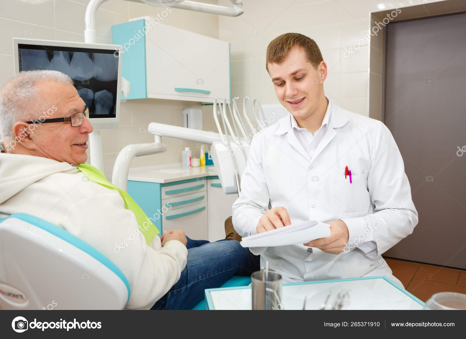 Smiling Senior Man Years Old Review Male Dentist Sitting - 