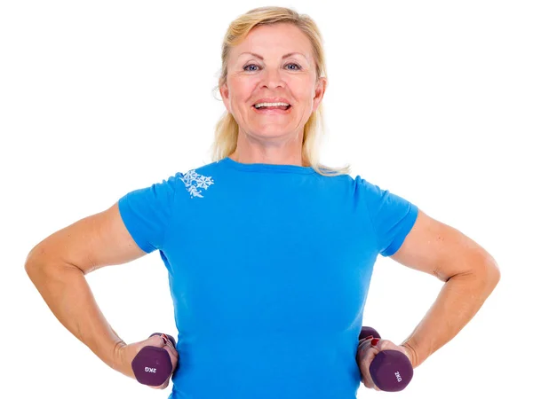 Gelukkig Glimlach Oude Senior Vrouw Sport Outfit Gym Trainen Met — Stockfoto