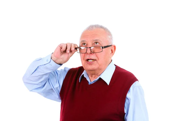 Senior Mature Man Years Old Glasses Looking Isolated White Background — Stock Photo, Image