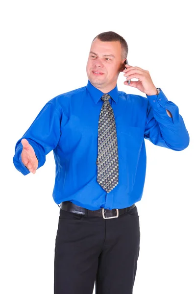 Gelukkig Glimlach Business Man Succesvolle Zakenman Blauw Overhemd Stropdas Spreken — Stockfoto