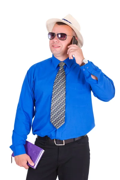 Gelukkige Zaken Man Succesvolle Zakenman Blauw Shirt Stropdas Bril Witte — Stockfoto