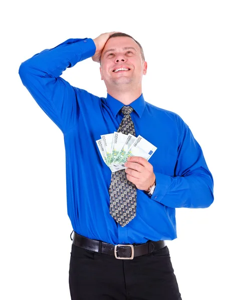 Retrato Homem Negócios Feliz Bem Sucedido Sortudo Camisa Azul Gravata — Fotografia de Stock