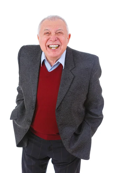 Portrait Grin Old Senior Business Man White Teeth Smile Dressed — Stock Photo, Image