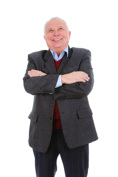 Retrato Dentes Brancos Felizes Sorrir Velho Professor Homem Sênior Vestido — Fotografia de Stock
