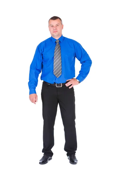 Zelfverzekerde Business Man Succesvolle Zakenman Blauw Overhemd Stropdas Houden Hand — Stockfoto