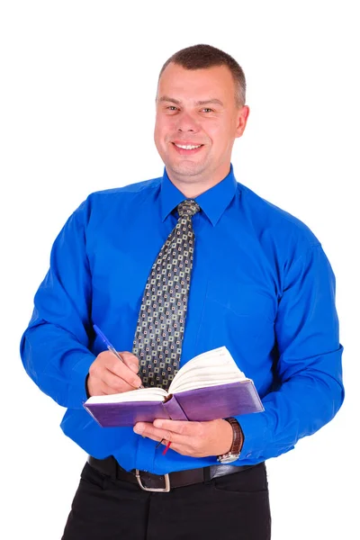 Homme Affaires Heureux Souriant Jeans Chemise Bleue Cravate Fait Des — Photo