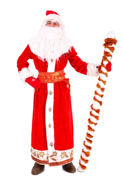Natal Papai Noel Retrato Comprimento Total Isolado Fundo Branco — Fotografia de Stock