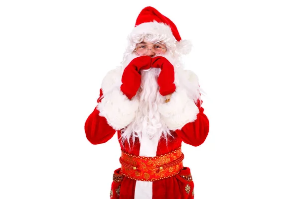 Papai Noel Retrato Gritando Chamando Isolado Fundo Branco Conceito Natal — Fotografia de Stock