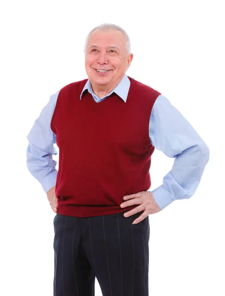 Retrato Dentes Brancos Felizes Sorrir Velho Professor Homem Sênior Vestindo — Fotografia de Stock