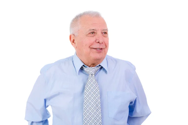 Gelukkig Glimlach Oude Senior Zakenman Stropdas Shirt Geïsoleerd Witte Achtergrond — Stockfoto