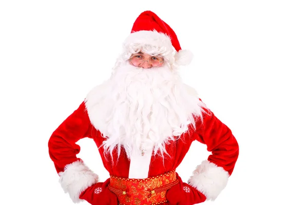 Kerst Kerstman Portret Denken Met Handen Gevouwen Geïsoleerd Witte Achtergrond Stockfoto