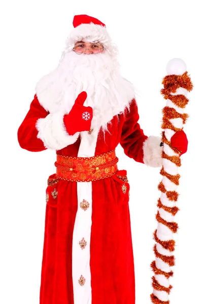 Рождественский Санта Клаус Поднимает Большой Палец Портрет Белом Фоне Лицензионные Стоковые Фото