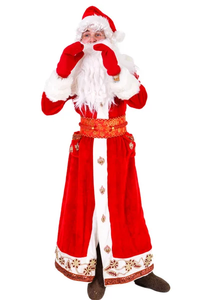 Santa Claus Portret Schreeuwen Bellen Geïsoleerd Witte Achtergrond Xmas Concept Rechtenvrije Stockafbeeldingen