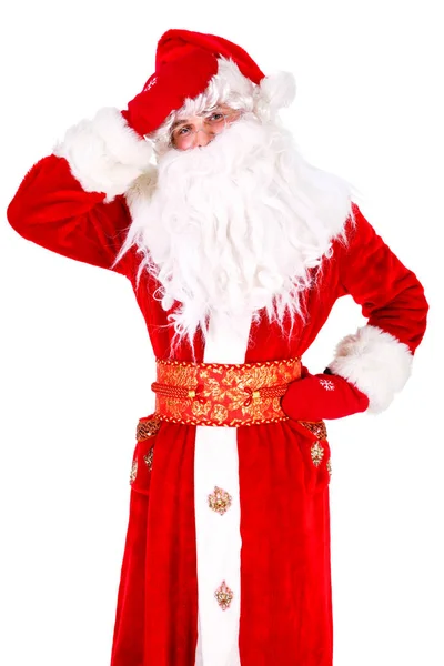 Santa Claus Face Palm Portrét Izolovaný Bílém Pozadí Stock Obrázky