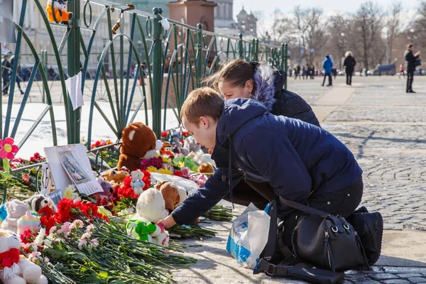 Mourning Victims Fire City Kemerovo Palace Square Petersburg Russia March — Stock Photo, Image