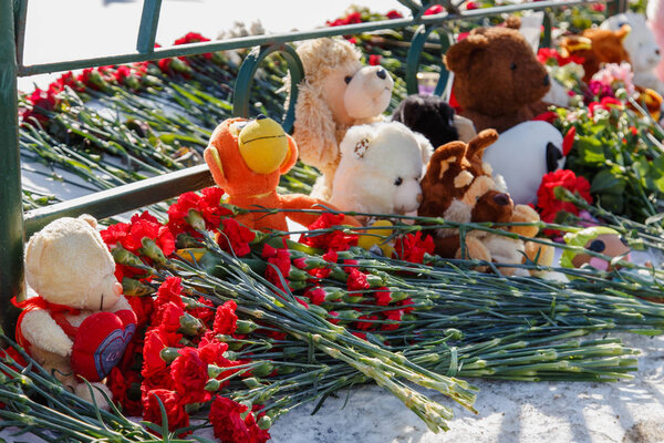 Place of memory of victims of the fire in the city of Kemerovo - Palace Square, ST PETERSBURG, RUSSIA - 27 March 2017.